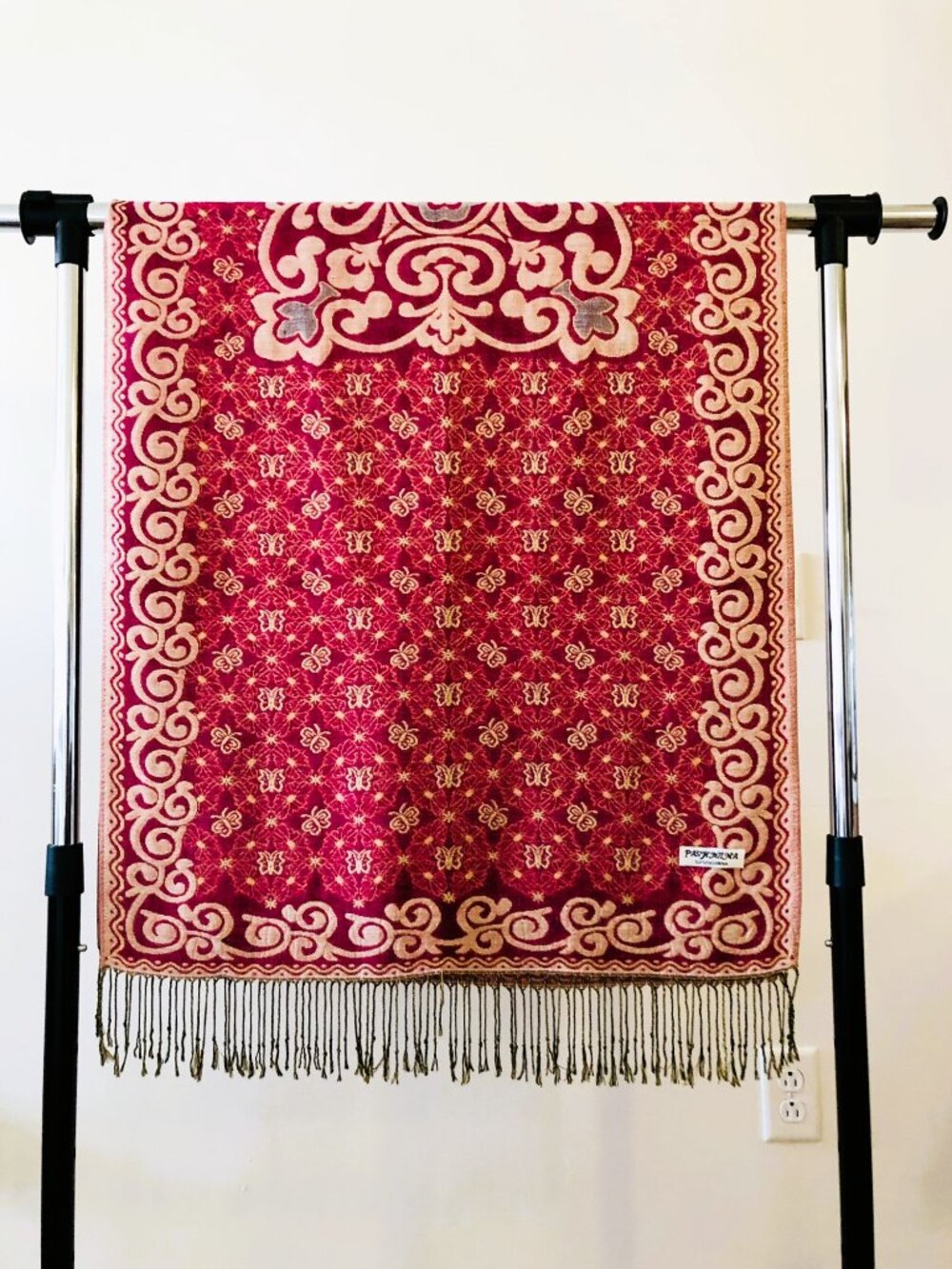 Pashmina Pink Beige Gold Butterfly Paisley Scarf Shawl Versatile Wrap Boho